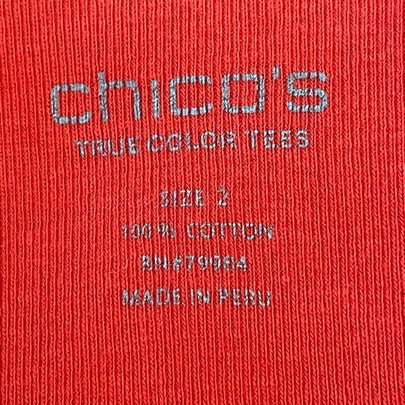 Chico's True Color Tee Red V-Neck Short Sleeve Basic Cotton Top 2 L - Picture 3 of 5